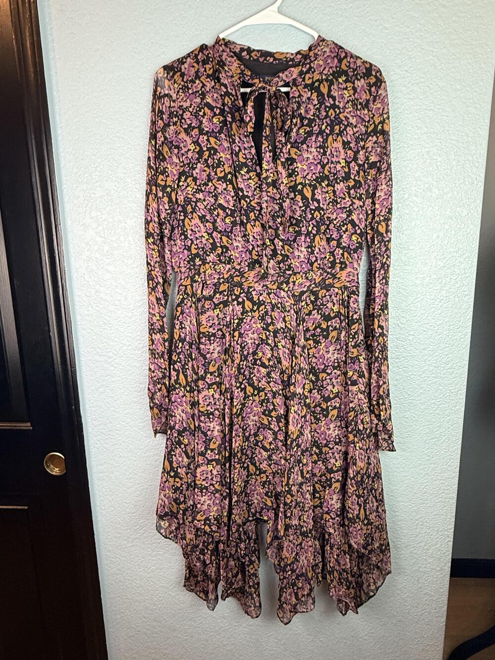 Polo Ralph Lauren Dress Womens 6 Floral Print Asymmetrical Hem Chiffon Midi